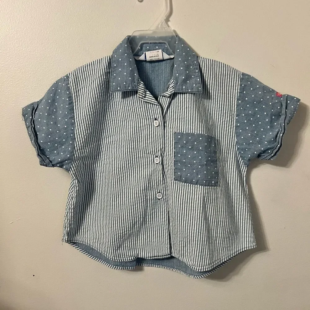 Vintage‎ 1990s Oshkosh Polka Dot Denim Shirt and Pocket Skirt Set
